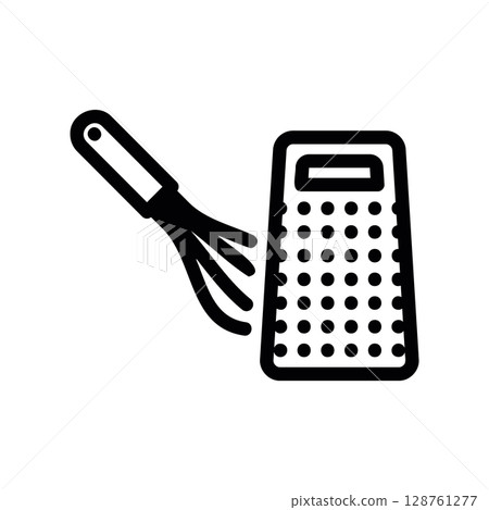 Cooking utensils set with a kitchen whisk and a grater 128761277