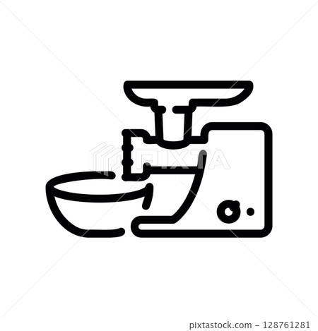 Electric Meat Grinder Appliance with a Bowl Line Art Icon 128761281