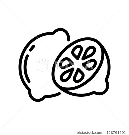 A whole citrus fruit illustration next to its cross section A whole citrus fruit illustration next to its cross section 128761301