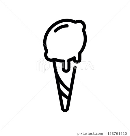 Minimalist line art icon of a single scoop ice cream cone Minimalist line art icon of a single scoop ice cream cone 128761310