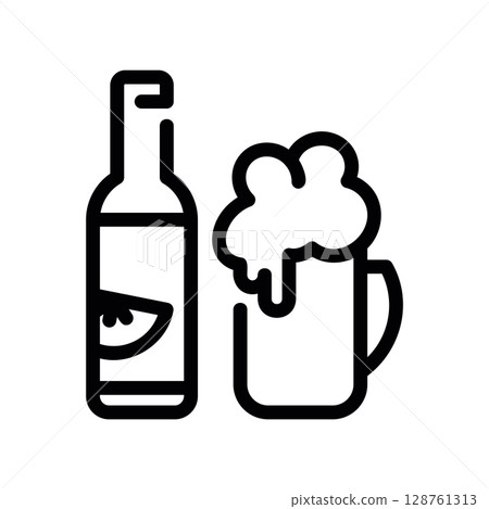A bottle and a foamy mug of lemon flavored craft beverage A bottle and a foamy mug of lemon flavored craft beverage 128761313
