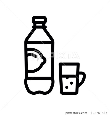 A bottle of lemon soda and a glass ready for serving A bottle of lemon soda and a glass ready for serving 128761314