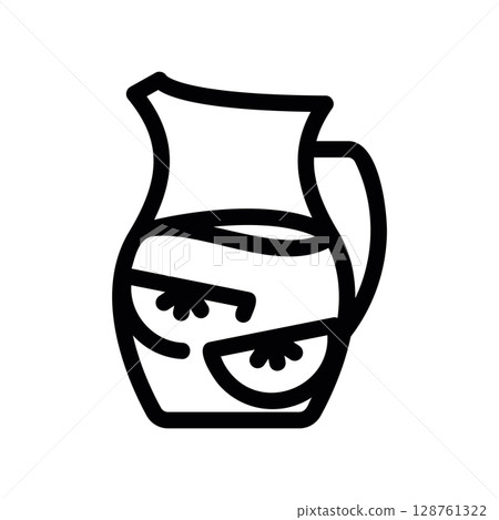 A glass pitcher full of fresh lemonade with citrus slices 128761322