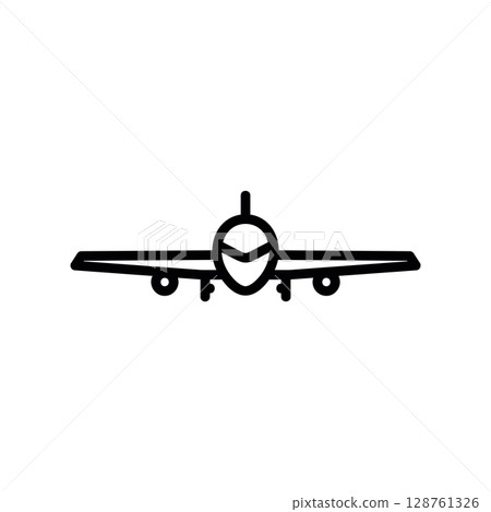 Front view of a commercial airliner, a simple line art icon 128761326