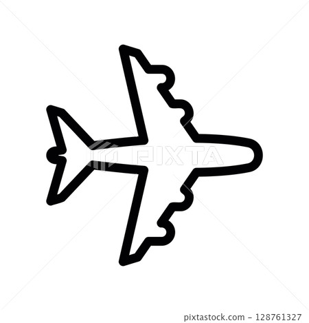 Top view outline of a four engine commercial airplane icon 128761327
