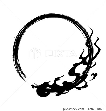 Cool Japanese-style flame and brush-drawn round frame material Cool Japanese-style flame and brush-drawn round frame material 128761869