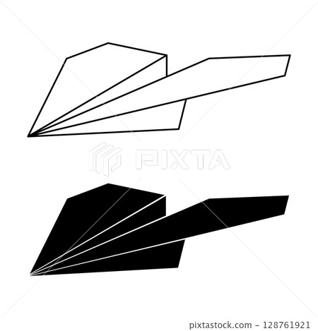 Paper Plane Icon Set. Outline and Silhouette Vector Illustration. This vector illustration features two stylized representations of a paper airplane. Paper Plane Icon Set. Outline and Silhouette Vector Illustration. This vector illustration features two stylized representations of a paper airplane. 128761921