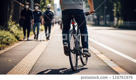 人行道上危險駕駛：自行車－藍色罰單 128761976