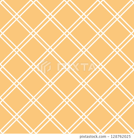 Seamless geometric pattern with white intersecting lines forming diamond shapes on a sandy orange background 128762025