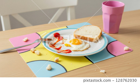 和孩子們一起的早晨是一場與時間的賽跑！不要動剩下的早餐 128762030