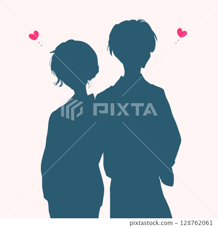Shadow play of a man and woman in love wearing yukata 128762061
