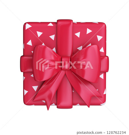 3D gift box with a red bow and pattern. Top view 3D gift box with a red bow and pattern. Top view 128762234