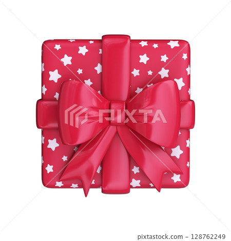 Red 3D gift box with a pattern of stars, top view 128762249