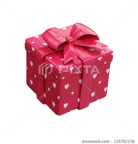 Red gift box with hearts for Valentine's Day or wedding, 3D symbol 128762256