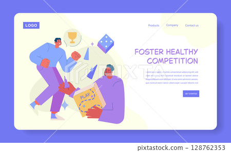Vector illustration depicting two people joyfully engaging in a game that promotes healthy competition, emphasizing teamwork and strategic thinking in a playful context. Vector illustration depicting two people joyfully engaging in a game that promotes healthy competition, emphasizing teamwork and strategic thinking in a playful context. 128762353