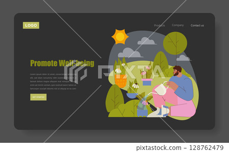 Gardening theme illustration showcasing a joyful person nurturing plants in a vibrant garden setting with lush greenery. Gardening theme illustration showcasing a joyful person nurturing plants in a vibrant garden setting with lush greenery. 128762479