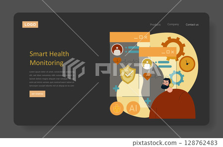 Smart health monitoring concept designed for digital platforms. It illustrates data analysis, user engagement, and AI integration for improving well-being. Ideal for tech and health sectors. Vector 128762483