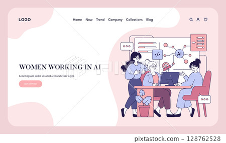 Women working in AI create innovative solutions through collaboration and technology. They represent growth in the tech industry, breaking barriers and shaping the future with their expertise and 128762528