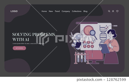 Women engage in artificial intelligence problem-solving, showcasing a blend of technology and collaboration. The illustration highlights modern solutions in research and development within AI. Vector Women engage in artificial intelligence problem-solving, showcasing a blend of technology and collaboration. The illustration highlights modern solutions in research and development within AI. Vector 128762599