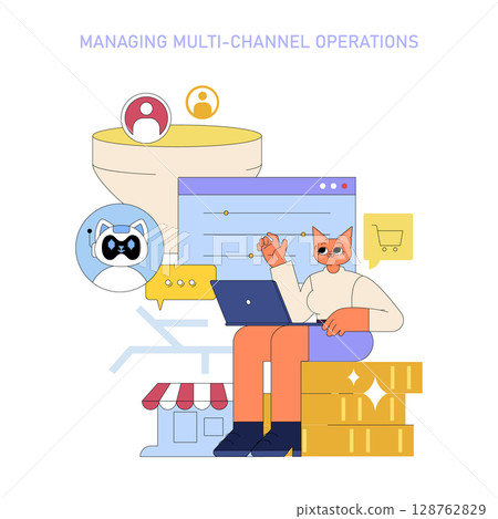 AI integration enhances operational efficiency for mid-sized managers. The illustration illustrates streamlined multi-channel management, focusing on data-driven decisions and optimized workflows. AI integration enhances operational efficiency for mid-sized managers. The illustration illustrates streamlined multi-channel management, focusing on data-driven decisions and optimized workflows. 128762829
