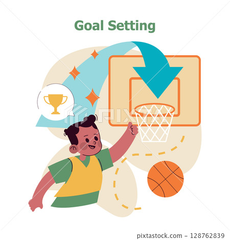 Children engage in sports to develop skills and experience teamwork while having fun. This illustration captures the joy of setting goals in preschool sports, inspiring young athletes to succeed. Children engage in sports to develop skills and experience teamwork while having fun. This illustration captures the joy of setting goals in preschool sports, inspiring young athletes to succeed. 128762839