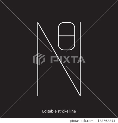 No pills symbol or icon. Vector stock illustration isolated on black background for design template medical, pharmacy, hospital, healthy bio shop concept web and print material. Editable stroke line.  128762853