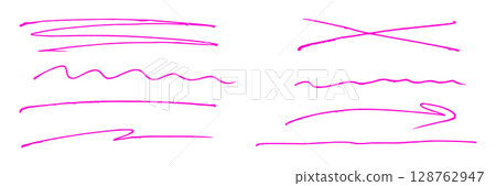 Set of hand drawn neon pink underlines and accent lines, marker strikethrough Set of hand drawn neon pink underlines and accent lines, marker strikethrough 128762947