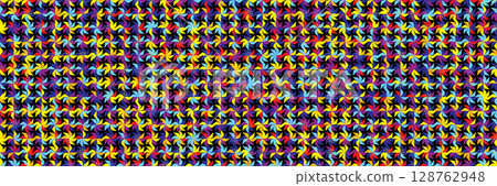 Bright multicolor quilt pinwheel seamless bg with black backdrop 128762948