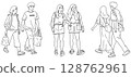 一組不同城市人物的線條畫 128762961