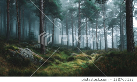 Misty Pine Forest Path Misty Pine Forest Path 128763152