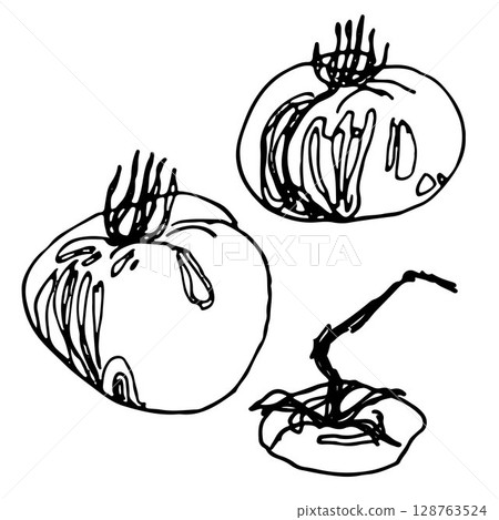 hand drawn tomatoes, one line sketch illustration 128763524