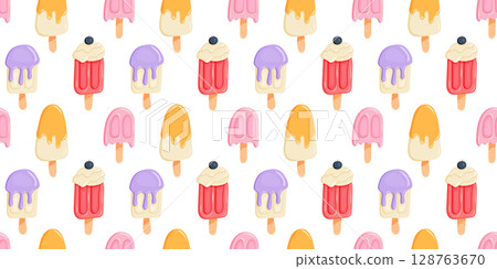 Icecream pattern with colorful ice cream on white background Icecream pattern with colorful ice cream on white background 128763670