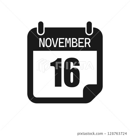 Vector icon page day calendar - 16 November month Vector icon page day calendar - 16 November month 128763724
