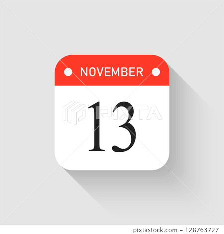 Vector icon page day calendar - 13 November month Vector icon page day calendar - 13 November month 128763727