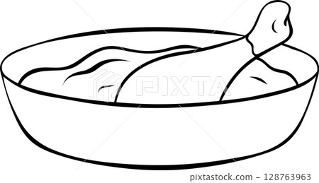 simple vector icon of chakhokhbili with chicken, Georgian national cuisine, black and white hand-drawn icons simple vector icon of chakhokhbili with chicken, Georgian national cuisine, black and white hand-drawn icons 128763963