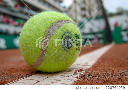 低角度拍攝網球場上球落地的畫面,傳達緊張的氣氛 低角度拍攝網球場上球落地的畫面,傳達緊張的氣氛 128764059