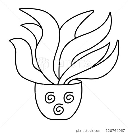 Black line home plant in a pot, cute monochrome doodle Black line home plant in a pot, cute monochrome doodle 128764067
