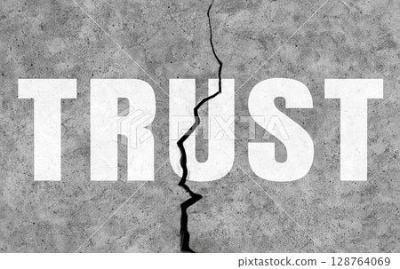 Broken trust concept with concrete wall. 3D rendering Broken trust concept with concrete wall. 3D rendering 128764069