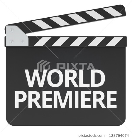 World premiere concept with clapperboard. 3D rendering World premiere concept with clapperboard. 3D rendering 128764074