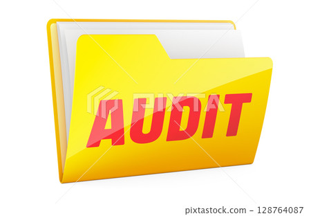 Audit, yellow folder. 3D rendering 128764087