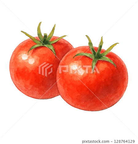 水彩風格番茄兩件套插畫（PNG摳圖） 128764129