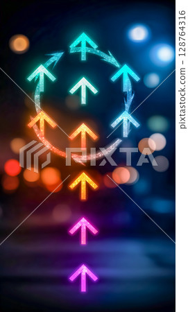 Colorful reload arrows indicate cyclic updates - neon background for business 128764316