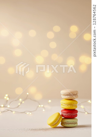 Macaron display with off-white background 128764562