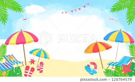 帶有夏季圖案的可愛背景框 3 128764579