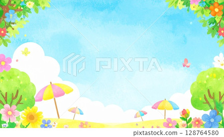 Cute background frame 4 with summer motifs Cute background frame 4 with summer motifs 128764580