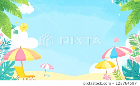 帶有夏季圖案的可愛背景框 6 128764597