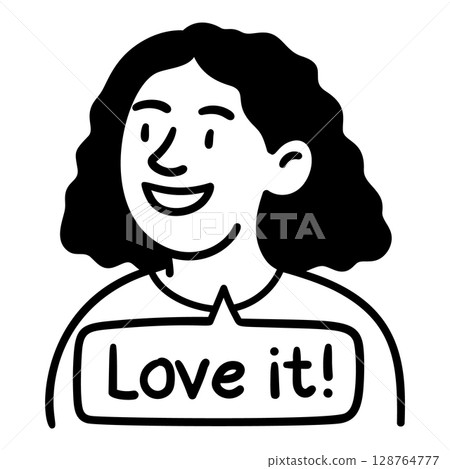 Doodle woman with speech bubble Love It hand drawn style for testimonial and review templates 128764777