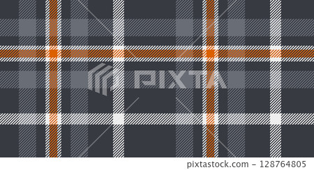 Seamless Grey and Orange Tartan Plaid Pattern with White Highlights in a Modern Geometric Design. 128764805