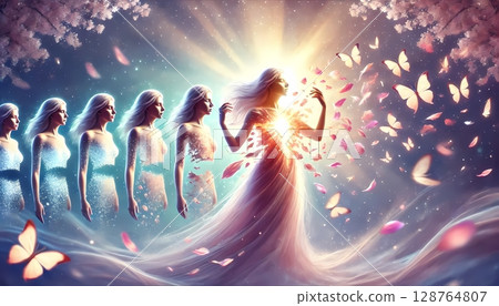 一位女性透過心靈解放而實現的轉變－心理與精神插圖 128764807