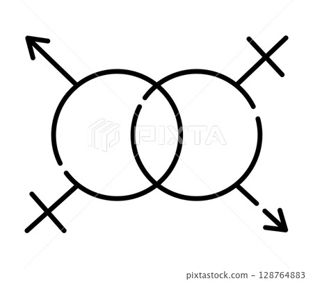 Lgbt marriage sign, female venus and male mars symbol, vector black line icon 128764883